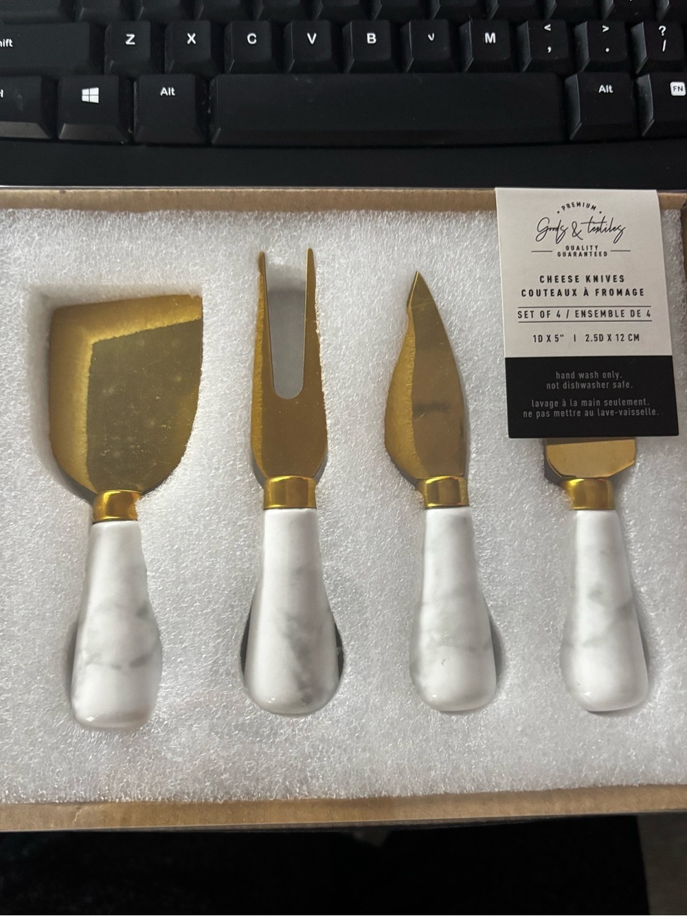 Gold plated Marble Handle 4-Piece Cheese Knife Set
